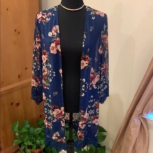 🌹Belle Du Jour • Beautiful Blue Floral Wrap Bikini Cover Cardigan